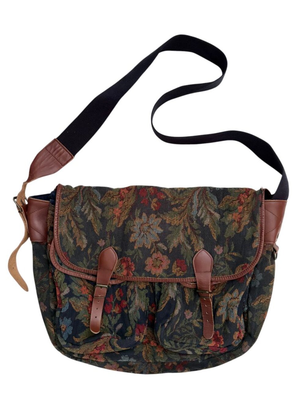 vtg GAP Floral tapestry messenger bag Leather trim